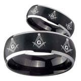 His Hers Multiple Master Mason Dome Brushed Black 2 Tone Tungsten Ring Set