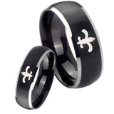 His Hers Fleur De Lis Dome Brushed Black 2 Tone Tungsten Mens Wedding Band Set