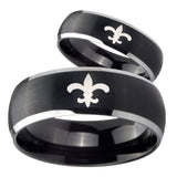 His Hers Fleur De Lis Dome Brushed Black 2 Tone Tungsten Mens Wedding Band Set