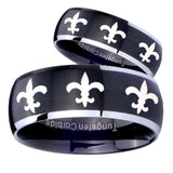 His Hers Multiple Fleur De Lis Dome Brushed Black 2 Tone Tungsten Promise Ring Set