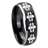 8mm Multiple Fleur De Lis Dome Brushed Black 2 Tone Tungsten Custom Mens Ring