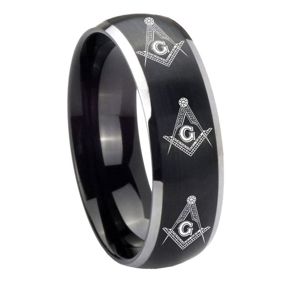 8mm Multiple Master Mason Masonic Dome Brushed Black 2 Tone Tungsten Men's Ring