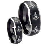 His Hers Multiple Master Mason Masonic Dome Brushed Black 2 Tone Tungsten Men's Band Set