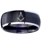 8mm Masonic Dome Brushed Black 2 Tone Tungsten Carbide Engraved Ring