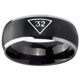 8mm Masonic 32 Triangle Freemason Dome Brushed Black 2 Tone Tungsten Carbide Mens Ring Personalized