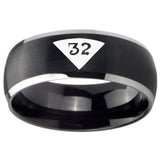 8mm Masonic 32 Triangle Design Freemason Dome Brushed Black 2 Tone Tungsten Carbide Mens Ring Personalized