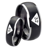 His Hers Masonic 32 Triangle Design Freemason Dome Brushed Black 2 Tone Tungsten Mens Wedding Ring Set