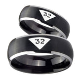 His Hers Masonic 32 Triangle Design Freemason Dome Brushed Black 2 Tone Tungsten Mens Wedding Ring Set