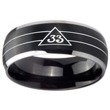 8mm Masonic 32 Duo Line Freemason Dome Brushed Black 2 Tone Tungsten Carbide Mens Ring Personalized