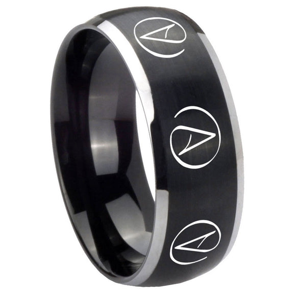 8mm Atheist Design Dome Brushed Black 2 Tone Tungsten Bands Ring