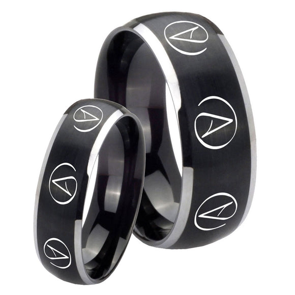 His Hers Atheist Design Dome Brushed Black 2 Tone Tungsten Mens Ring Set