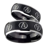 His Hers Atheist Design Dome Brushed Black 2 Tone Tungsten Mens Ring Set