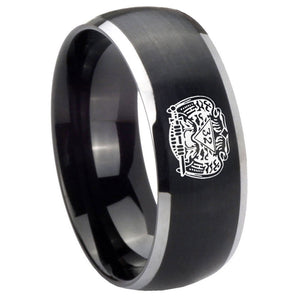 8mm Masonic 32 Degree Freemason Dome Brushed Black 2 Tone Tungsten Carbide Mens Ring Personalized