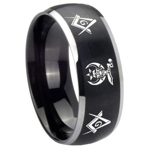 8mm Masonic Shriners Dome Brushed Black 2 Tone Tungsten Mens Wedding Ring