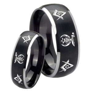 His Hers Masonic Shriners Dome Brushed Black 2 Tone Tungsten Promise Ring Set