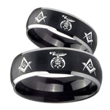 His Hers Masonic Shriners Dome Brushed Black 2 Tone Tungsten Promise Ring Set