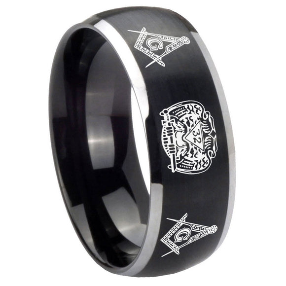 8mm Masonic 32 Design Dome Brushed Black 2 Tone Tungsten Carbide Promise Ring