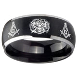 8mm Masonic 32 Design Dome Brushed Black 2 Tone Tungsten Carbide Promise Ring