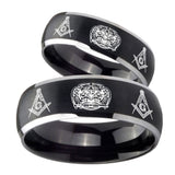 His Hers Masonic 32 Design Dome Brushed Black 2 Tone Tungsten Wedding Band Ring Set