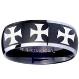 8mm Multiple Maltese Cross Dome Brushed Black 2 Tone Tungsten Promise Ring