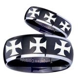 His Hers Multiple Maltese Cross Dome Brushed Black 2 Tone Tungsten Rings Set