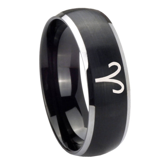 8mm Aries Zodiac Dome Brushed Black 2 Tone Tungsten Mens Engagement Band