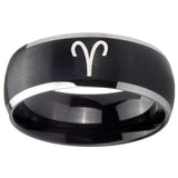 8mm Aries Zodiac Dome Brushed Black 2 Tone Tungsten Mens Engagement Band
