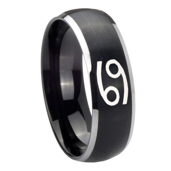 8mm Cancer Horoscope Dome Brushed Black 2 Tone Tungsten Men's Engagement Band