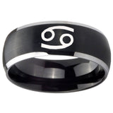 8mm Cancer Horoscope Dome Brushed Black 2 Tone Tungsten Men's Engagement Band