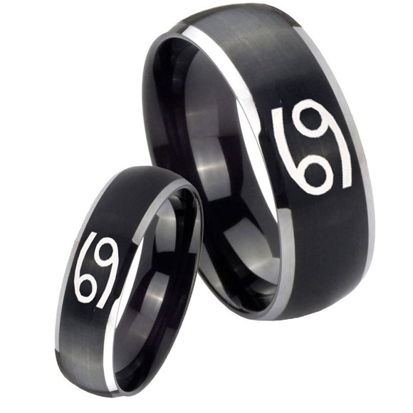 His Hers Cancer Horoscope Dome Brushed Black 2 Tone Tungsten Mens Ring Set