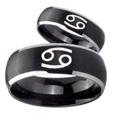 His Hers Cancer Horoscope Dome Brushed Black 2 Tone Tungsten Mens Ring Set