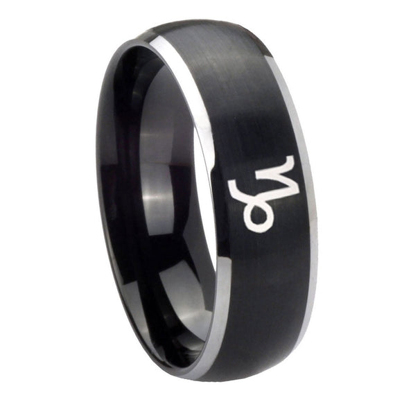 8mm Capricorn Zodiac Dome Brushed Black 2 Tone Tungsten Mens Engagement Ring