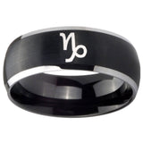 8mm Capricorn Zodiac Dome Brushed Black 2 Tone Tungsten Mens Engagement Ring