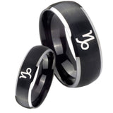 His Hers Capricorn Zodiac Dome Brushed Black 2 Tone Tungsten Men Rings Set