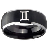 8mm Gemini Zodiac Dome Brushed Black 2 Tone Tungsten Men's Engagement Ring