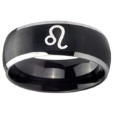 8mm Leo Zodiac Dome Brushed Black 2 Tone Tungsten Carbide Mens Promise Ring