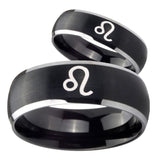 Bride and Groom Leo Zodiac Dome Brushed Black 2 Tone Tungsten Men's Ring Set