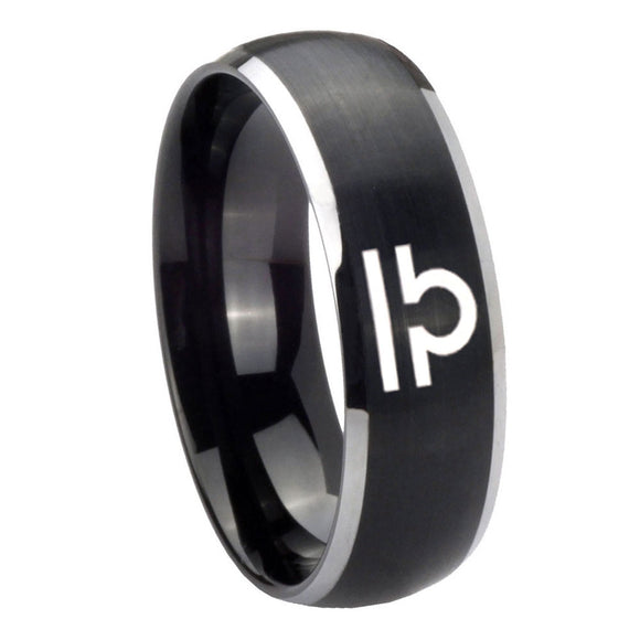 8mm Libra Horoscope Dome Brushed Black 2 Tone Tungsten Men's Promise Rings