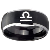 8mm Libra Horoscope Dome Brushed Black 2 Tone Tungsten Men's Promise Rings