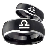 His Hers Libra Horoscope Dome Brushed Black 2 Tone Tungsten Ring Set