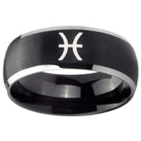 8mm Pisces Zodiac Dome Brushed Black 2 Tone Tungsten Carbide Mens Ring