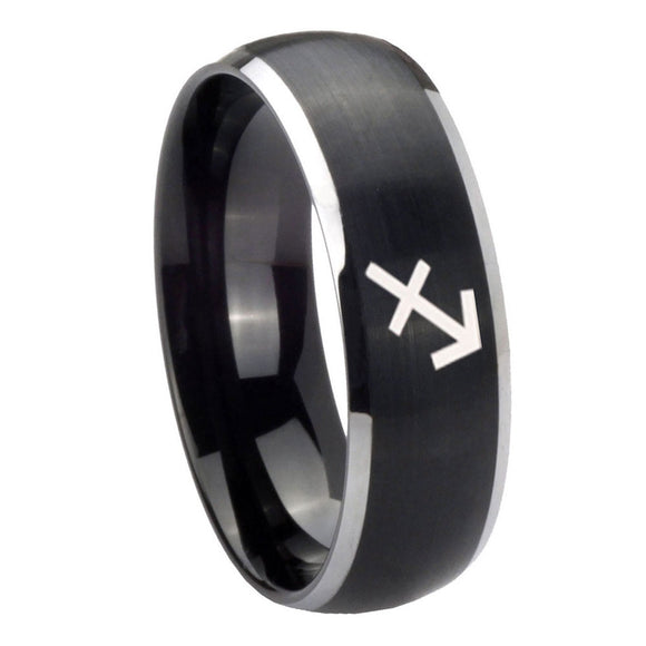 8mm Sagittarius Zodiac Dome Brushed Black 2 Tone Tungsten Carbide Men's Ring