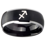 8mm Sagittarius Zodiac Dome Brushed Black 2 Tone Tungsten Carbide Men's Ring