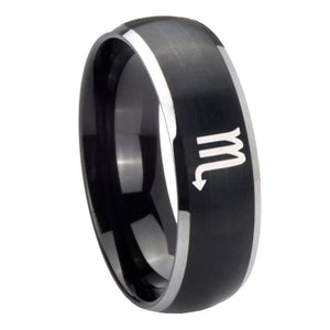 8mm Scorpio Horoscope Dome Brushed Black 2 Tone Tungsten Mens Ring Engraved