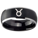 8mm Taurus Horoscope Dome Brushed Black 2 Tone Tungsten Mens Ring Personalized
