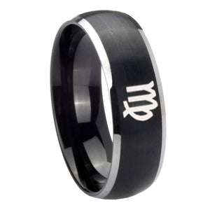 8mm Virgo Zodiac Dome Brushed Black 2 Tone Tungsten Carbide Mens Wedding Band