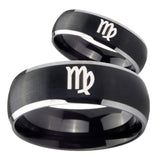 His Hers Virgo Zodiac Dome Brushed Black 2 Tone Tungsten Men's Wedding Ring Set