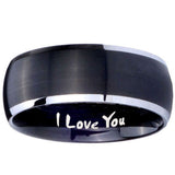 8mm I Love You Dome Brushed Black 2 Tone Tungsten Carbide Wedding Bands Ring