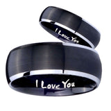 His Hers I Love You Dome Brushed Black 2 Tone Tungsten Anniversary Ring Set