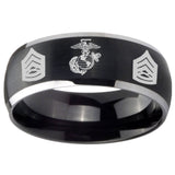 8mm Marine Army Sergeant Dome Brushed Black 2 Tone Tungsten Carbide Engagement Ring